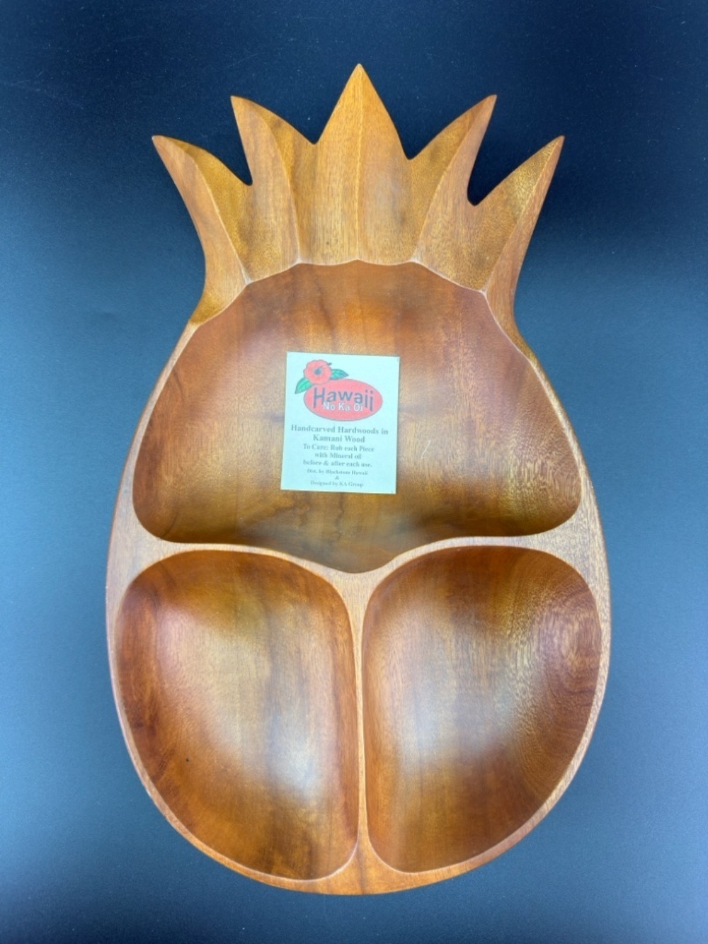 Vintage MCM Handcarved  Kamari Wood 
Pineapple Divided Dish Bowl Platter